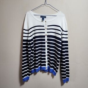 Karen Scott stripes cardigan with golden buttons color blue and white size XL
